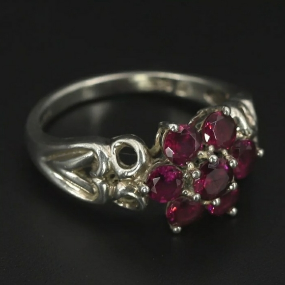 Sterling Silver Michelle Albala Garnet Heart Flower Cocktail Ring Size 8.75 - 4g - Picture 3 of 14